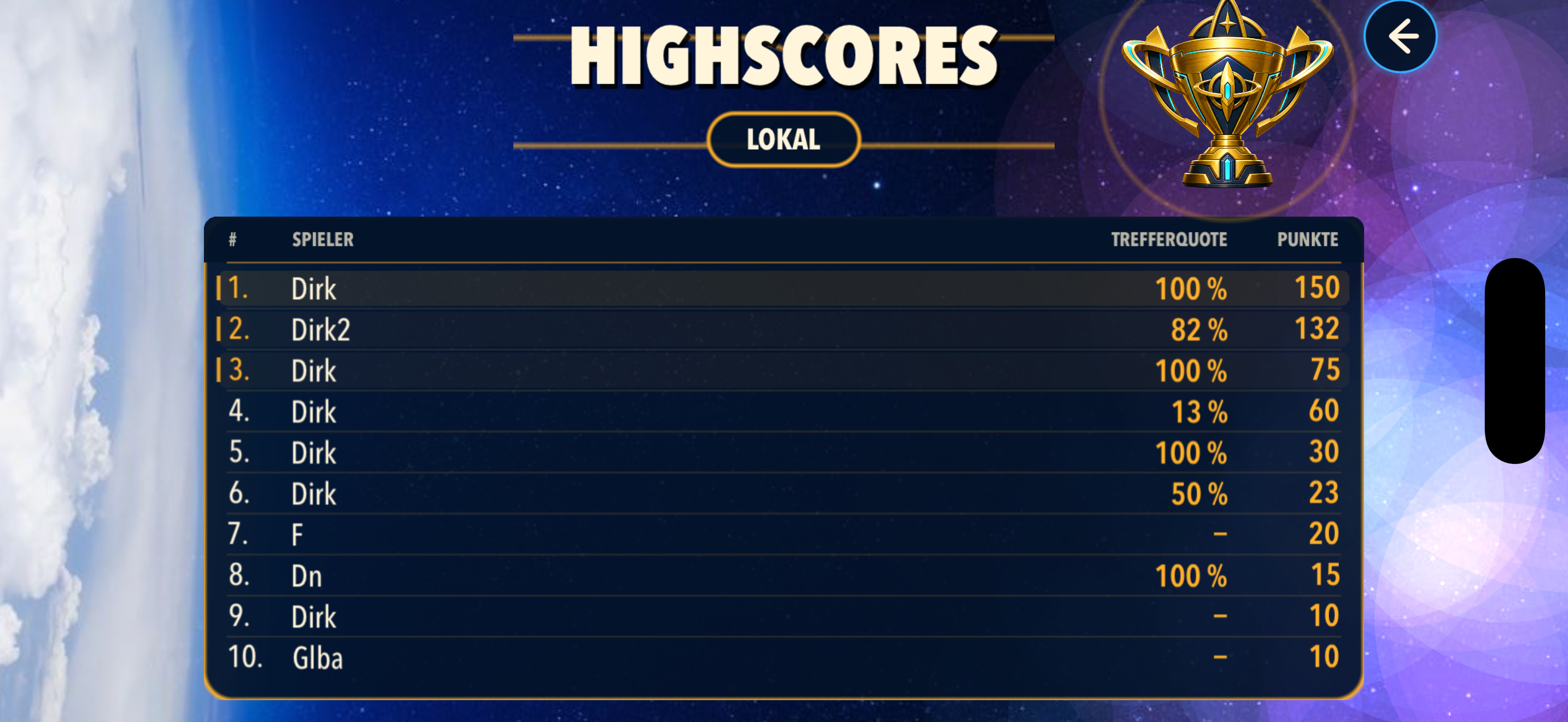 Astro Siege highscore screen